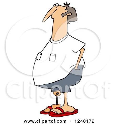 Clipart of a Chubby Causal Caucasian Man with an Artificial Prosthetic Leg - Royalty Free Vector Illustration by djart