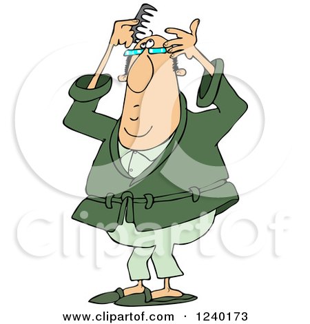 Clipart of a Caucasian Man Combing His Last Hair on His Balding Head - Royalty Free Vector Illustration by djart