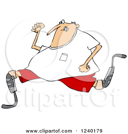 Clipart of a Caucasian Man Running with an Artificial Prosthetic Leg - Royalty Free Vector Illustration by djart