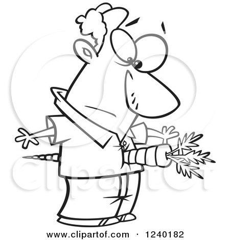 Clipart of a Black and White Man with a Bad Carrot Through His Torso - Royalty Free Vector Illustration by toonaday