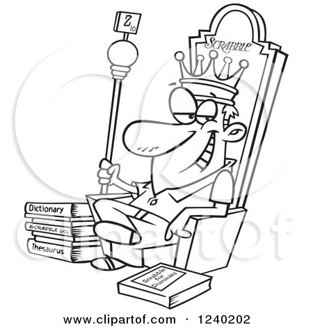Clipart of a Black and White Scrabble King Sitting on His Throne - Royalty Free Vector Illustration by toonaday