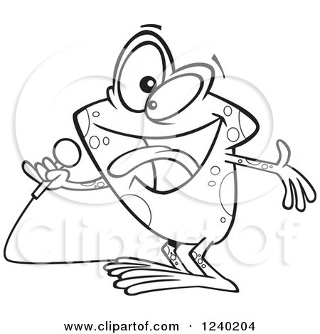 Clipart of a Black and White Karaoke Frog Singing - Royalty Free Vector Illustration by toonaday