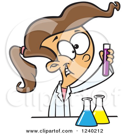 Clipart of a Happy Caucasian Girl Doing a Science Experiment - Royalty Free Vector Illustration by toonaday