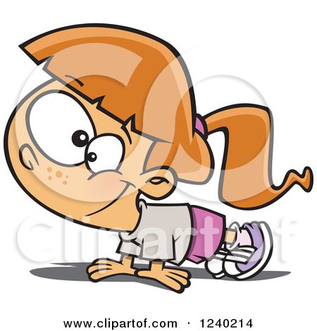 Clipart of a Caucasian Girl Doing Pushups - Royalty Free Vector Illustration by toonaday