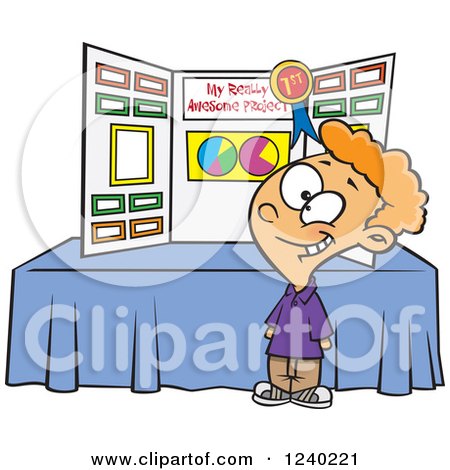 Clipart of a Proud Caucasian Boy Winning First Place at a Science Fair - Royalty Free Vector Illustration by toonaday