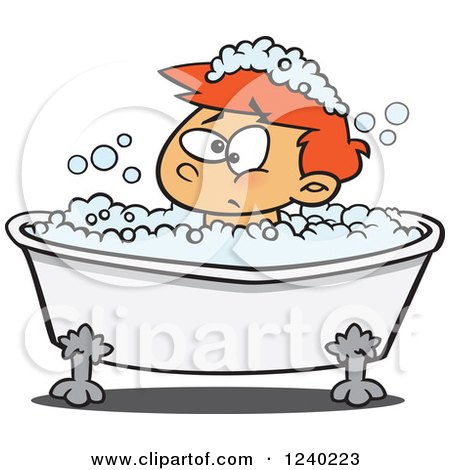 Clipart of a Grumpy Red Haired Boy in a Bubble Bath - Royalty Free Vector Illustration by toonaday