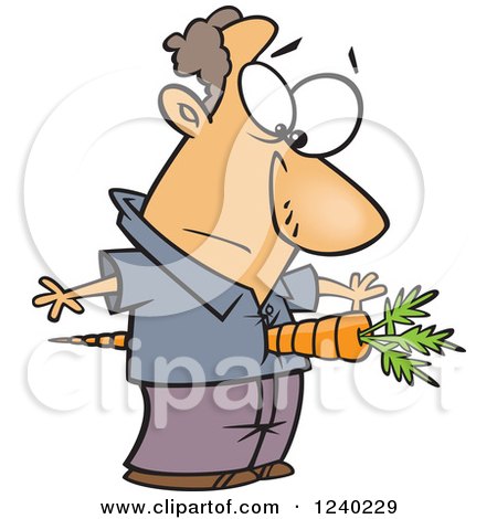 Clipart of a Caucasian Man with a Bad Carrot Through His Torso - Royalty Free Vector Illustration by toonaday