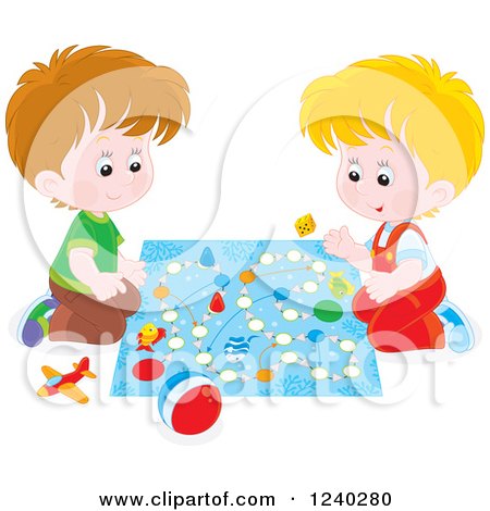 Clipart of Caucasian Boys Playing a Board Game - Royalty Free Vector Illustration by Alex Bannykh