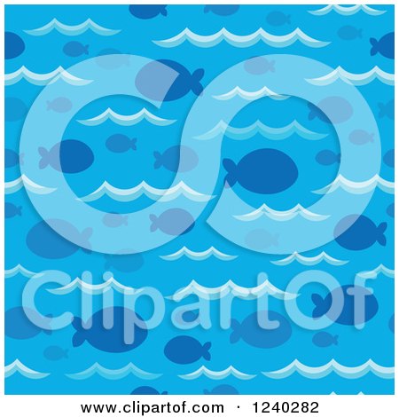 Clipart of a Seamless Background of Fish and Waves - Royalty Free Vector Illustration by visekart