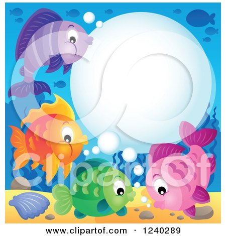 Clipart of a Border of Colorful Fish Around a Bubble - Royalty Free Vector Illustration by visekart
