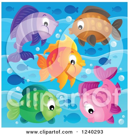 Clipart of Colorful Fish over Blue Water - Royalty Free Vector Illustration by visekart