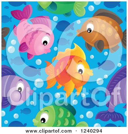 Clipart of a Seamless Background of Colorful Fish over Blue Water - Royalty Free Vector Illustration by visekart