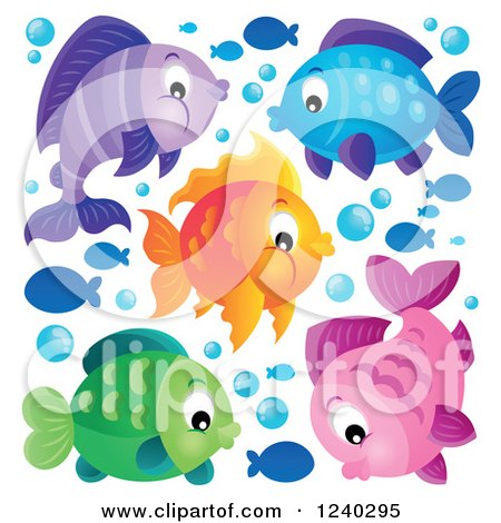 Clipart of Colorful Fish and Bubbles - Royalty Free Vector Illustration by visekart