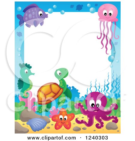 Clipart of a Border of Sea Creatures - Royalty Free Vector Illustration by visekart
