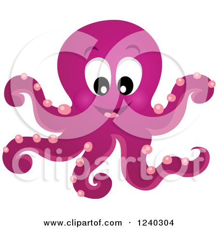 Clipart of a Happy Purple Octopus - Royalty Free Vector Illustration by visekart