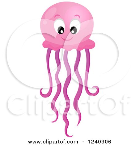 Clipart of a Happy Pink Jellyfish - Royalty Free Vector Illustration by visekart