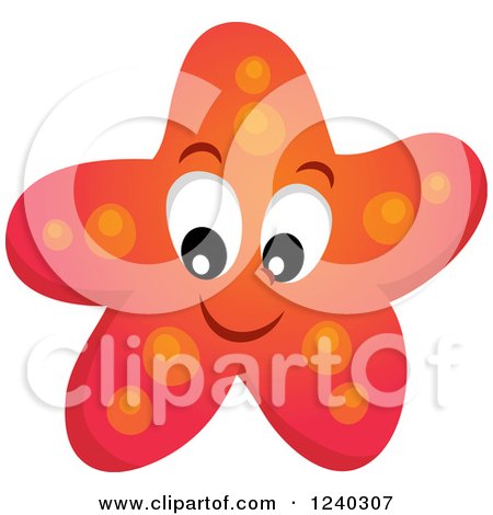 Clipart of a Happy Red Starfish - Royalty Free Vector Illustration by visekart