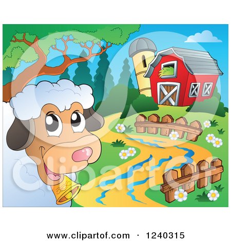 Clipart of a Barnyard with a Sheep - Royalty Free Vector Illustration by visekart