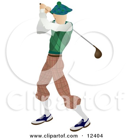 Skinny Caucasian Male Golfer Golfing on the Golf Course Sports Clipart Illustration by AtStockIllustration