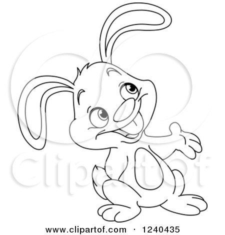 Clipart of a Black and White Bunny Presenting - Royalty Free Vector Illustration by yayayoyo