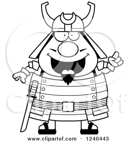 Clipart of a Black and White Smart Samurai Warrior with an Idea - Royalty Free Vector Illustration by Cory Thoman