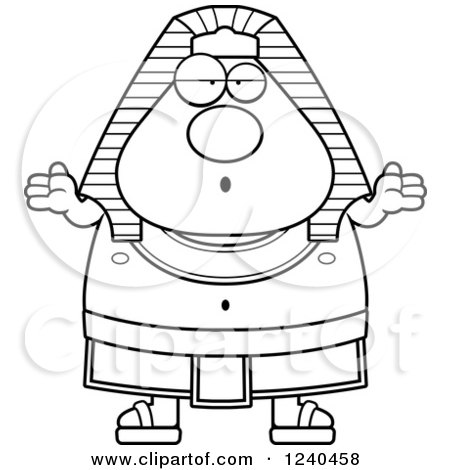 Clipart of a Black and White Careless Shrugging Ancient Egyptian Pharaoh - Royalty Free Vector Illustration by Cory Thoman