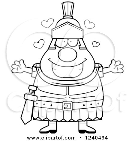 Clipart of a Black and White Loving Roman Centurion with Open Arms and Hearts - Royalty Free Vector Illustration by Cory Thoman