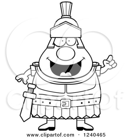 Clipart of a Black and White Smart Roman Centurion with an Idea - Royalty Free Vector Illustration by Cory Thoman