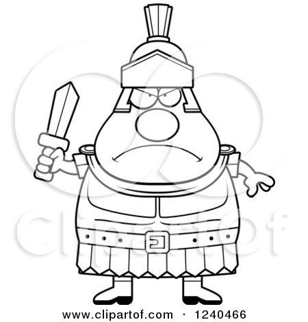 Clipart of a Black and White Tough Roman Centurion Holding a Sword - Royalty Free Vector Illustration by Cory Thoman