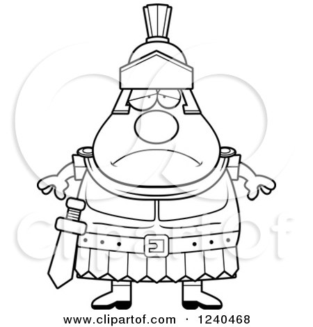 Clipart of a Black and White Sad Depressed Roman Centurion - Royalty Free Vector Illustration by Cory Thoman