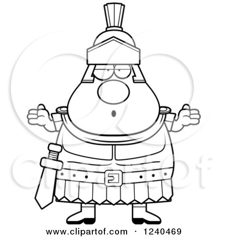 Clipart of a Black and White Careless Shrugging Roman Centurion - Royalty Free Vector Illustration by Cory Thoman