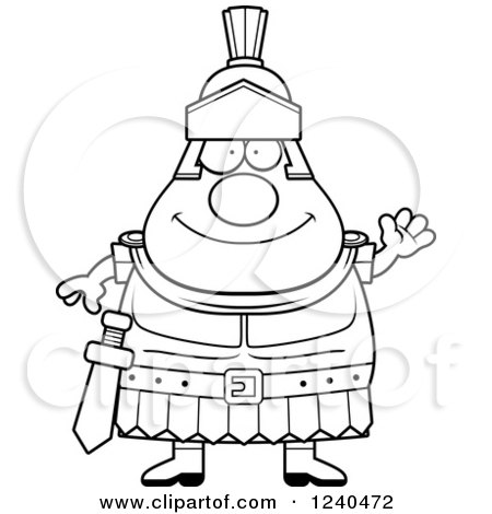 Clipart of a Black and White Friendly Waving Roman Centurion - Royalty Free Vector Illustration by Cory Thoman