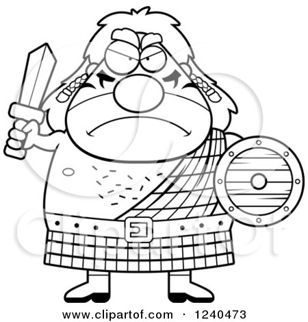 Clipart of a Black and White Tough Celt Man Ready for Battle - Royalty Free Vector Illustration by Cory Thoman