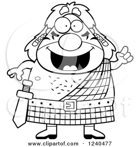 Clipart of a Black and White Smart Celt Man with an Idea - Royalty Free Vector Illustration by Cory Thoman