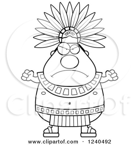Clipart of a Mad Aztec Chief King Holding up Fists - Royalty Free Vector Illustration by Cory Thoman