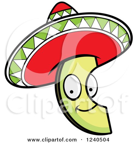 Clipart of a Happy Mexican Avocado Slice with a Sombrero Hat - Royalty Free Vector Illustration by Cory Thoman