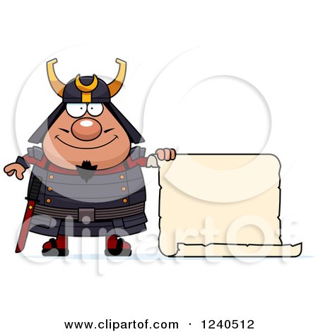 Clipart of a Happy Samurai Warrior with a Scroll Sign - Royalty Free Vector Illustration by Cory Thoman