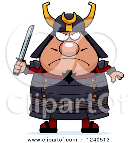 Clipart of a Tough Samurai Warrior Holding a Sword - Royalty Free Vector Illustration by Cory Thoman