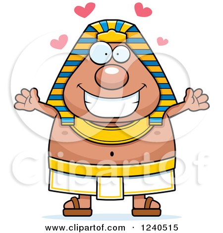 Clipart of a Loving Ancient Egyptian Pharaoh with Open Arms and Hearts - Royalty Free Vector Illustration by Cory Thoman