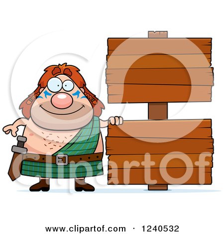 Clipart of a Happy Celt Man with Wooden Signs - Royalty Free Vector Illustration by Cory Thoman