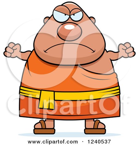 Clipart of a Mad Chubby Buddhist Man Holding up Fists - Royalty Free Vector Illustration by Cory Thoman