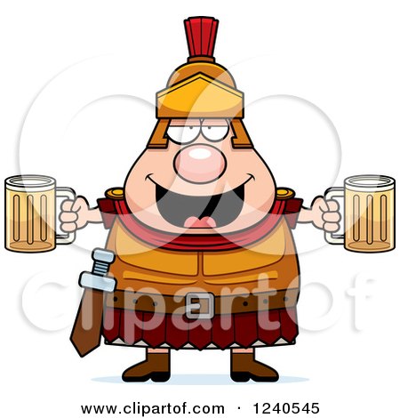 Clipart of a Drunk Roman Centurion Holding Beer - Royalty Free Vector Illustration by Cory Thoman