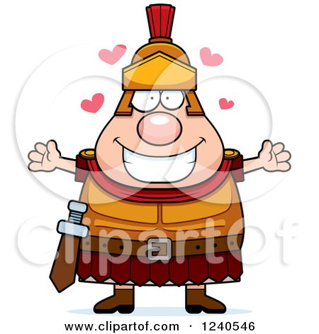 Clipart of a Loving Roman Centurion with Open Arms and Hearts - Royalty Free Vector Illustration by Cory Thoman