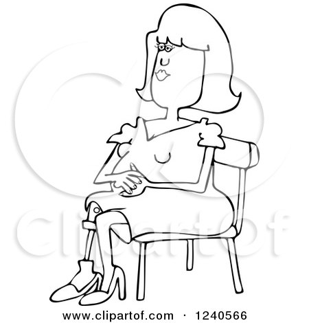 Clipart of a Black and White Sitting Woman with an Artificial Prosthetic Leg - Royalty Free Vector Illustration by djart