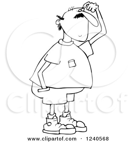 Clipart of a Black and White Man Scratching His Head - Royalty Free Vector Illustration by djart