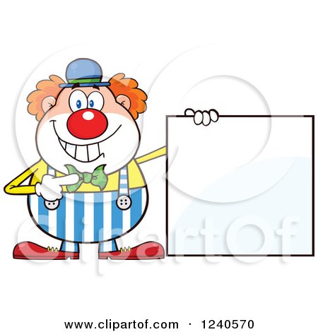 Clipart of a Happy Clown Pointing to a Blank Sign - Royalty Free Vector Illustration by Hit Toon