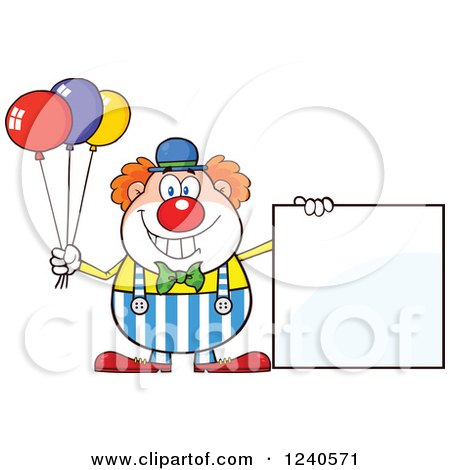 Clipart of a Happy Clown with Balloons and a Blank Sign - Royalty Free Vector Illustration by Hit Toon
