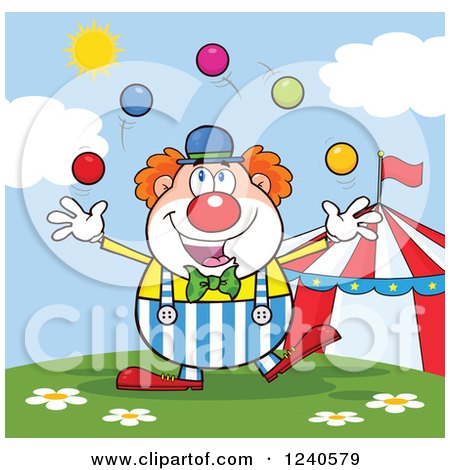Clipart of a Happy Clown Juggling at the Circus - Royalty Free Vector Illustration by Hit Toon