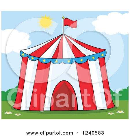 Clipart of a Big Top Circus Tent on a Sunny Day - Royalty Free Vector Illustration by Hit Toon