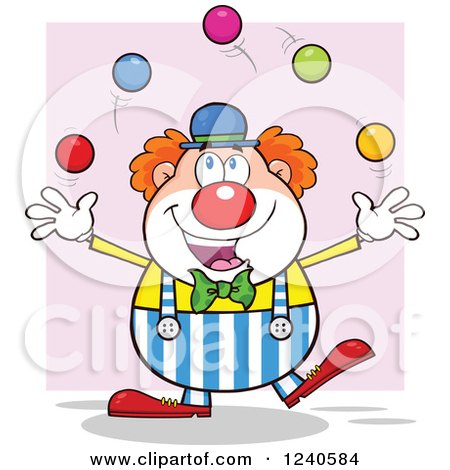 Clipart of a Happy Clown Juggling over Pink - Royalty Free Vector Illustration by Hit Toon
